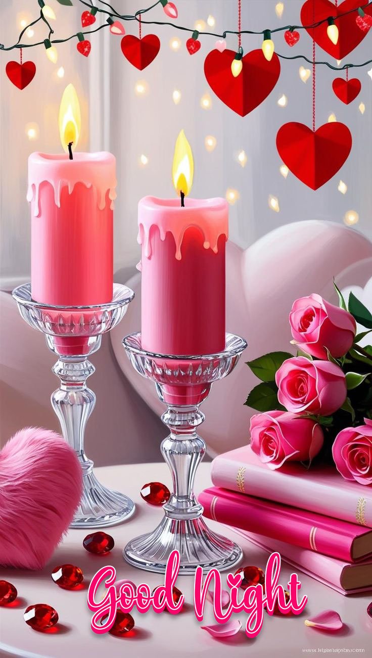 good night image with candle and flower