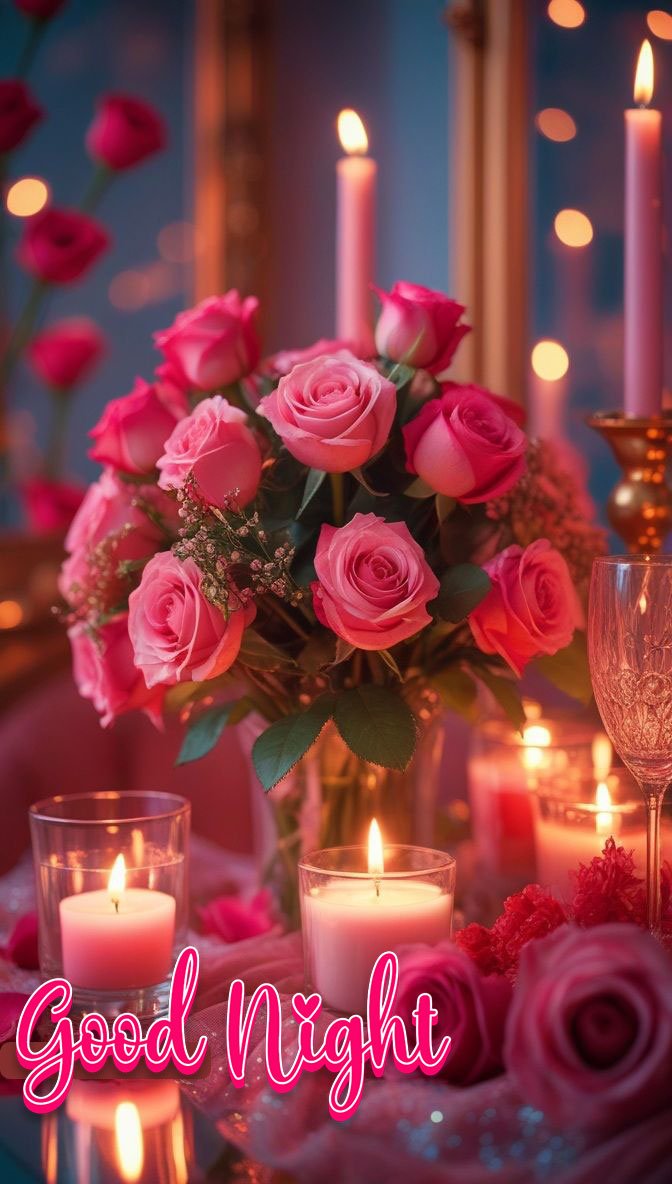 good night images with pink roses