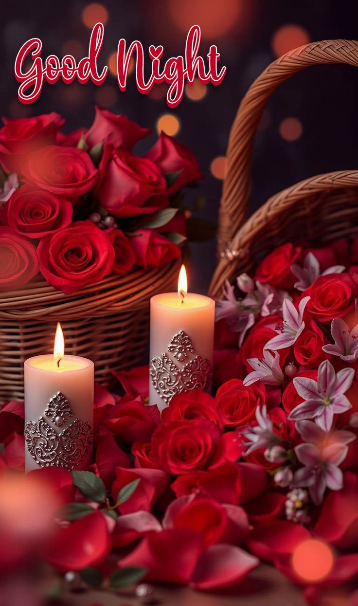 good night images with red roses