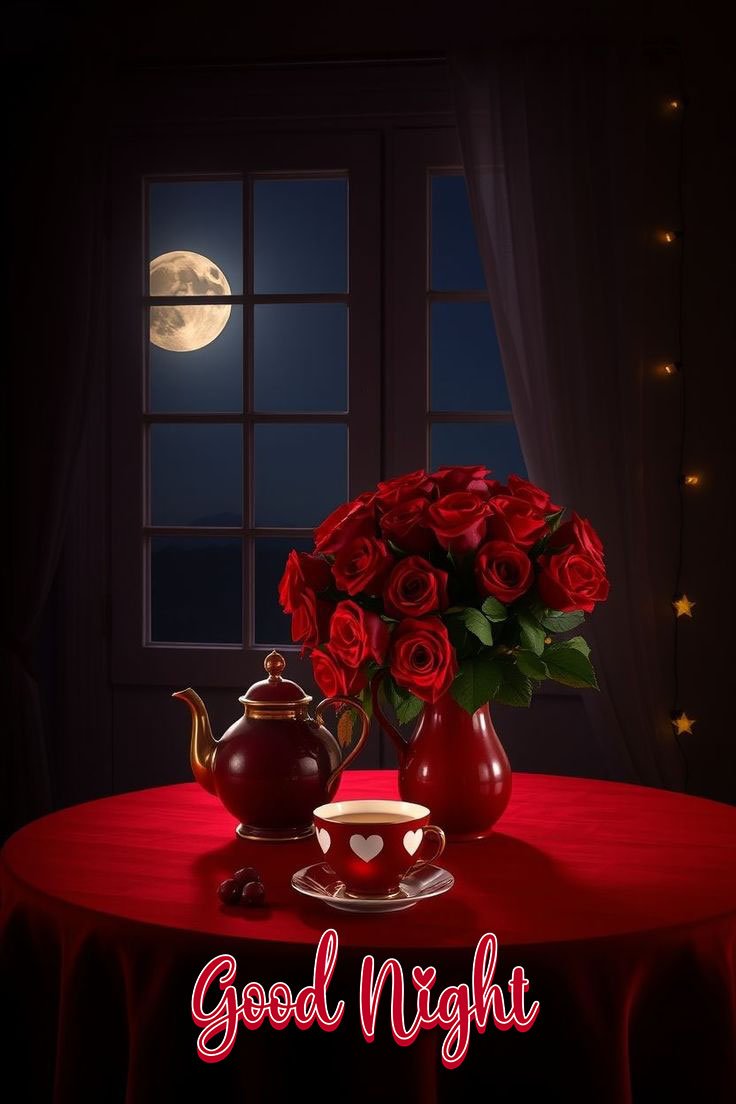 good night images with red roses