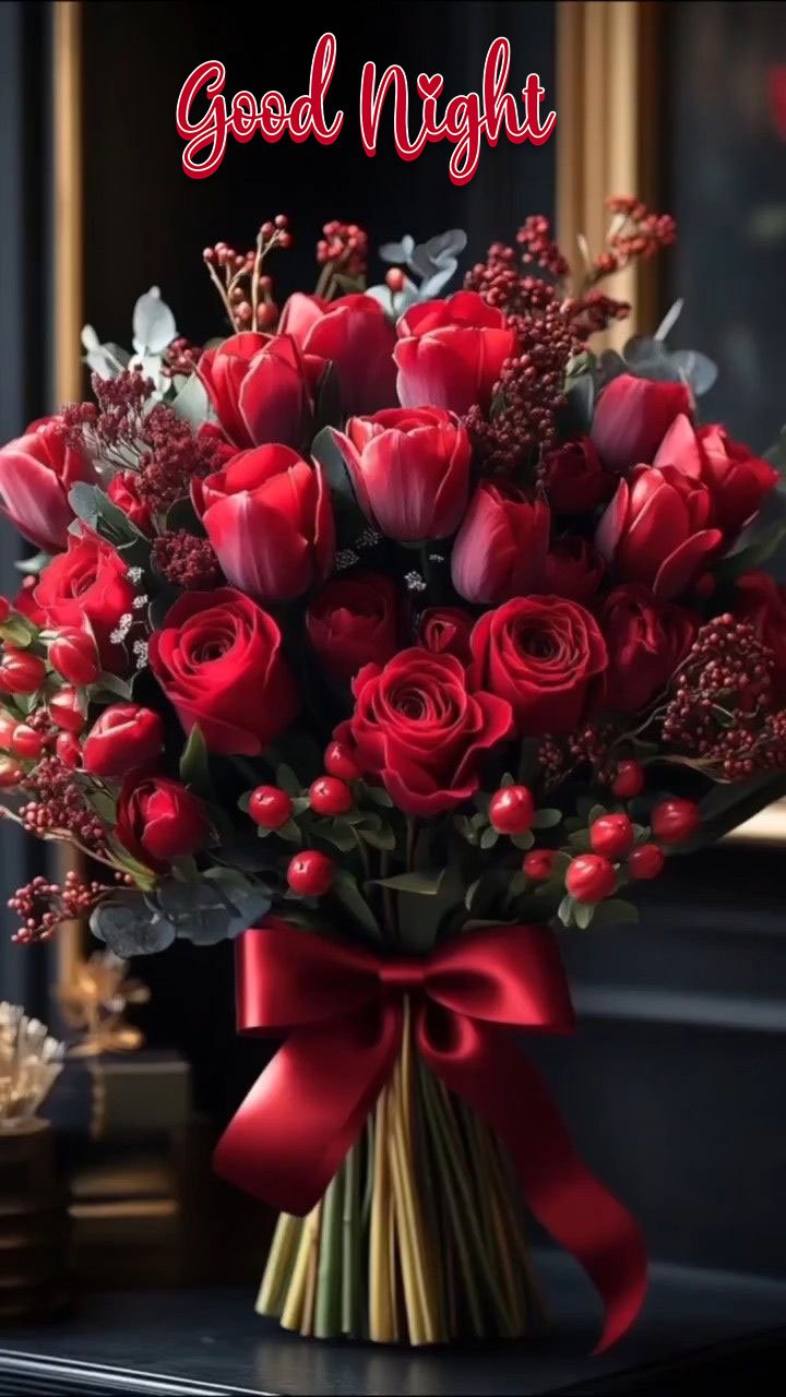 good night images with red roses