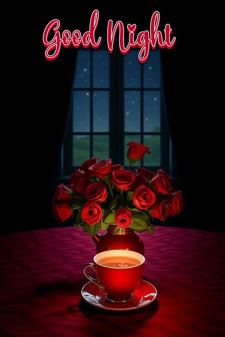 good night images with red roses