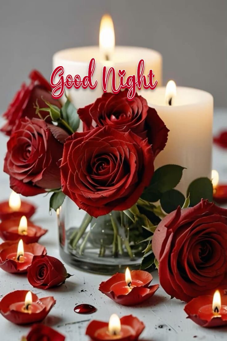 good night images with red roses