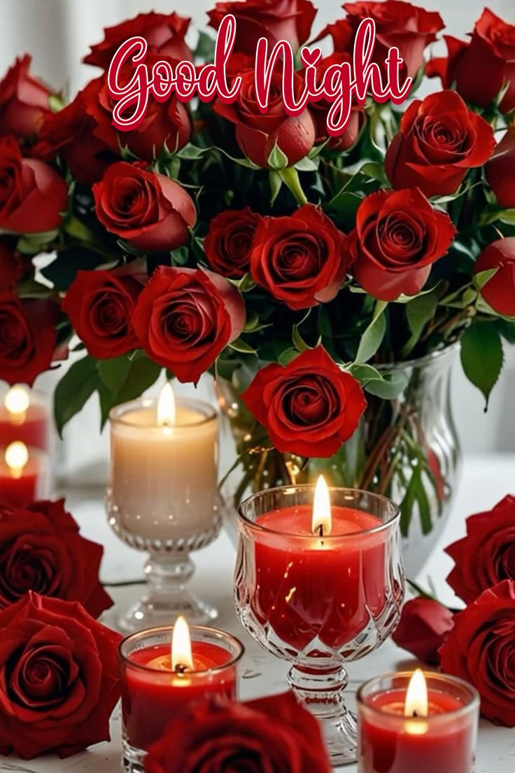 good night images with red roses