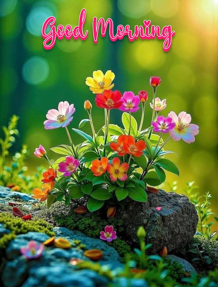 good morning images with colorful flowers