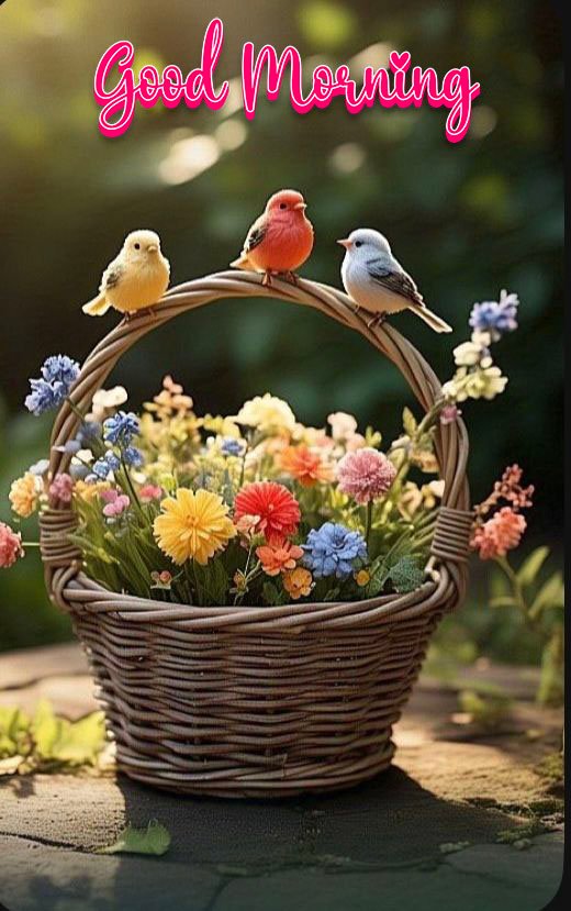 good morning images with flowers and birds