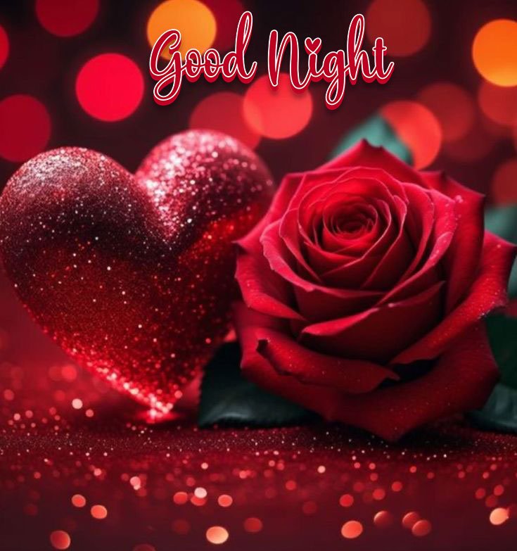 sweet good night pictures for her with rose and heart
