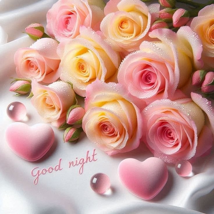 good night images with rose and heart
