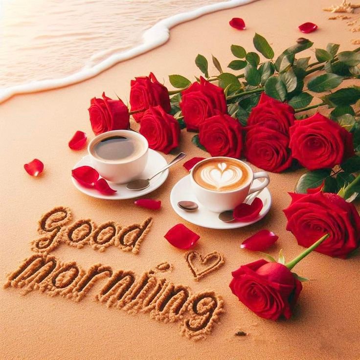 good morning romantic coffee and rose